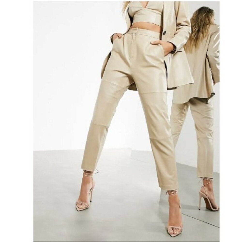 ASOS Real Leather Pants in Stone size 6 US